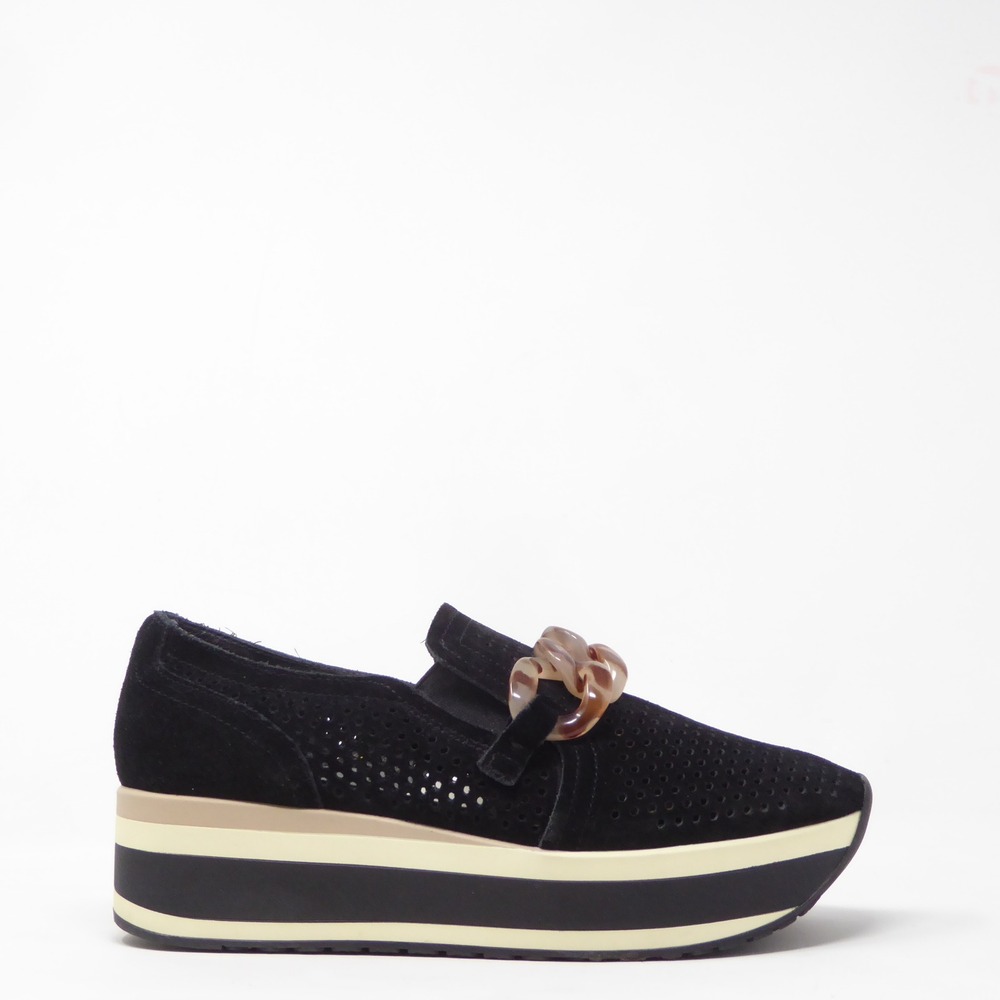 Dolce Vita Jhenee Women Platform Loafers Black Suede Perforated Chain Size 9